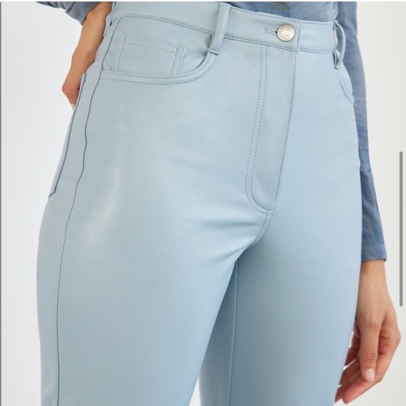 Aritzia Wilfred Melina Super High Rise Pant Ankle Dune Blue Faux Leather sz 2 - Picture 6 of 15